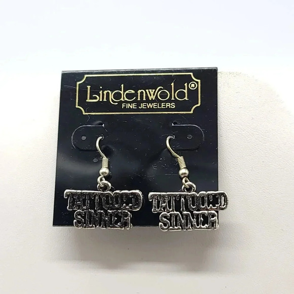 Lindenwold Silver Tone Tattooed Sinner Dangle Earrings Halloween - Picture 1 of 4